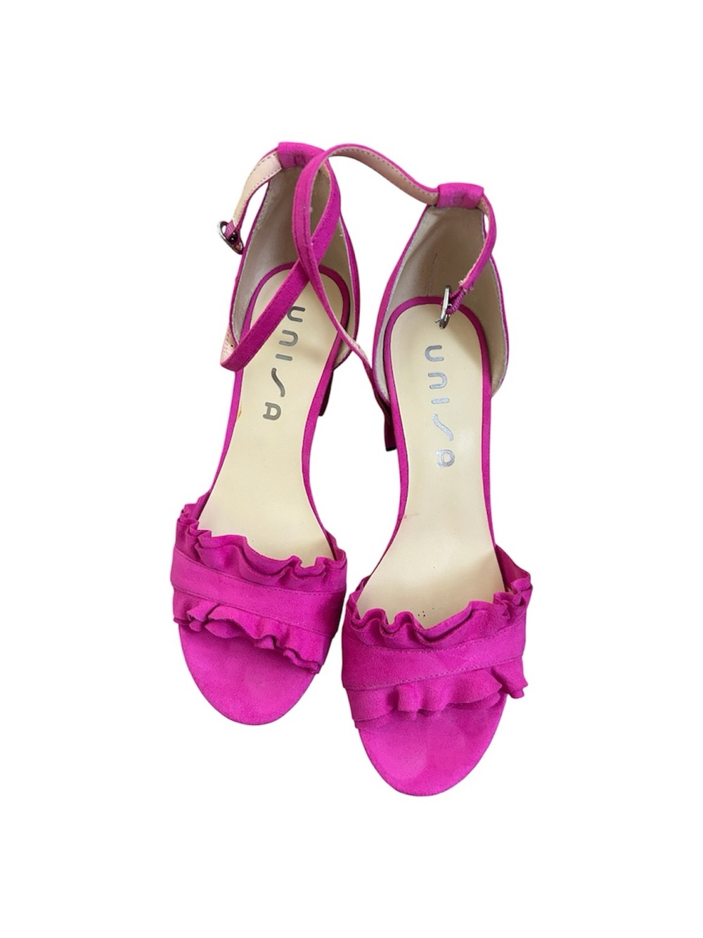 Unisa Ruffle Ankle-Strap Pink Size 8.5 Chunky Heels
